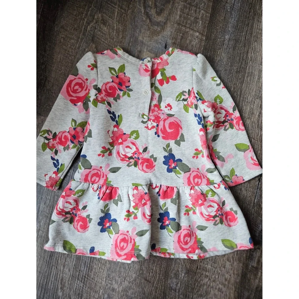 Baby Gap grey floral sweatshirt dress EUC 18/24 month
